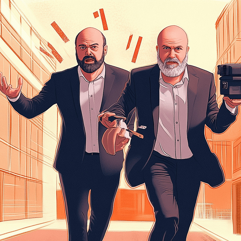 Maschek_These two men are looking for an emergency exit in panic_c_Midjourney